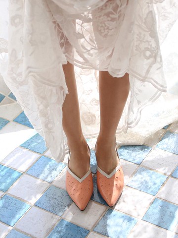 Eyelet Lace Wedges Peach Orange