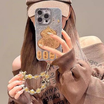 適用蘋果16promax手機殼國風新年招財運創意發財金葫蘆iPhone15pro鏡頭膜全包防摔高端14硅膠超薄13蛇年12暉