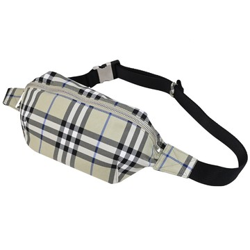 BURBERRY 8120358 經典格紋纖維混紡胸口包/腰包.灰綠