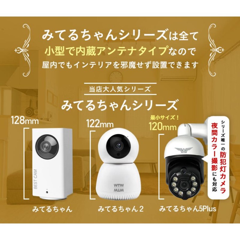 防犯カメラ みてるちゃん5Plus 屋外 屋内 夜間カラー 防犯灯カメラ 監視カメラ アンテナ内蔵 ワイヤレス | LINEショッピング