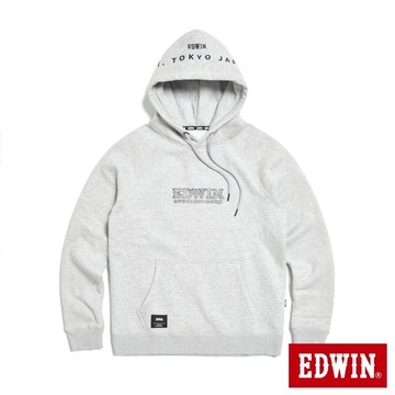 EDWIN 男款 銀箔印花長袖連帽T恤(銀灰色)