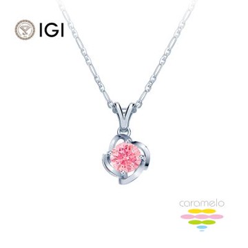 彩糖鑽工坊 IGI 1克拉 粉鑽 玫瑰花鑽石項鍊 (培育鑽石 粉紅鑽石 彩鑽 FANCY VIVID PINK)