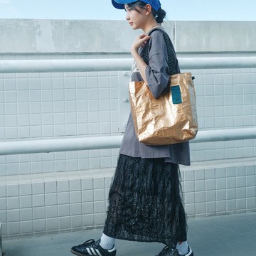 Miyansol韓國皺皺托特包(長背帶)-B.金箔可麗露  防水輕量通勤款