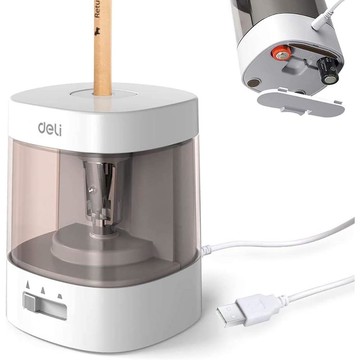 【日本代購】Deli 電動削鉛筆機｜適用 6-8mm 鉛筆｜乾電池供電｜適用素描＆彩色鉛筆｜白色