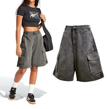 Adidas Cargo Jorts 女款 灰色 三葉草 亞規 寬鬆 休閒 水洗 工裝 短褲 JD0139