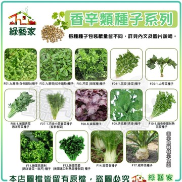 【綠藝家】香辛類種子系列(各包裝數量詳見內文及圖片說明)九層塔 芹菜 芫荽 香菜 山芹菜 紫蘇