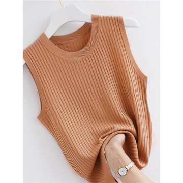 冰絲螺紋吊帶背心女內搭大碼遮肚打底上衣無袖t恤針織衫夏秋外穿