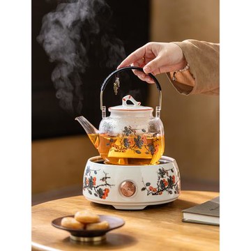 畫續事事如意電陶爐煮茶器加厚耐熱玻璃提梁泡茶壺電熱煮茶爐燒水