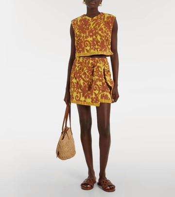 Alémais Amarillo printed cotton-blend wrap skirt