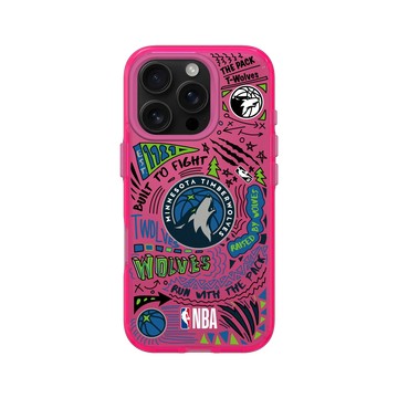 iPhone 16 Pro Clear 粉漾桃 - NBA - 塗鴉系列-明尼蘇達灰狼 Minnesota Timberwolves- Graffiti