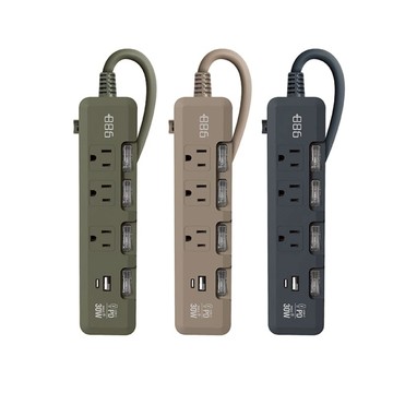 4開3插USB+Type C PD 30W 快充延長線1.8米-HPS1433 軍綠