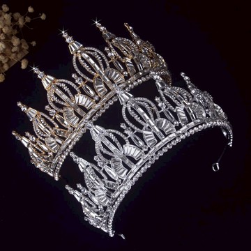 原創新款高端皇冠頭飾新娘飾品結婚發飾金色銀色巴洛克大王冠女王