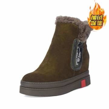 35牛反皮ZUSE雪地靴女中筒冬季靴子加絨加厚保暖棉坡跟內增高短靴