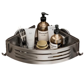 超級工廠 吸盤浴室置物架 三角架 灰色 免打孔設計 充分利用浴室角落空間 增加收納容量  升級款6.7cm  1個