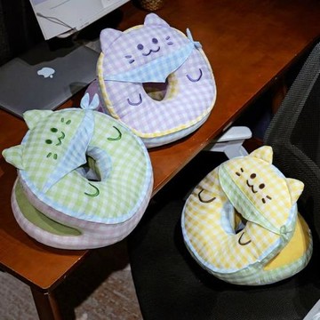 方巾喵格子午睡枕辦公室午休枕頭抱枕毯子學生宿舍趴桌趴睡枕頭