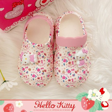 Ann’S正版三麗鷗授權-HELLO KITTY 甜蜜花園可兩穿防水洞洞鞋童鞋-白