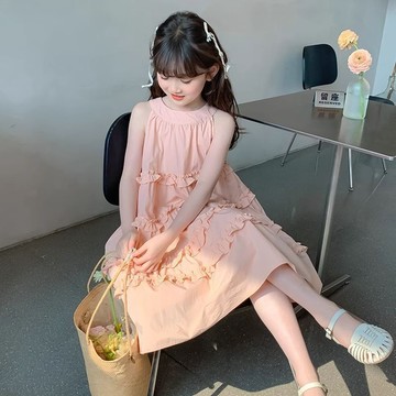 ❤️AL❤️ 女童連衣裙 女童夏裝 女童公主裙 女童夏季新款連衣裙女寶寶韓系掛脖無袖洋氣薄款花邊中大童長裙潮