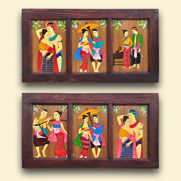 泰國進口工藝 柚木純手工手繪人物油畫掛板家居裝飾 壁掛墻飾掛件1入