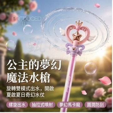 現貨公主魔法棒水槍✨雙出水模式 旋轉出水 抽拉式水槍 潑水節水槍 玩水裝備 魔法棒水槍 兒童玩具 兒童禮物 沙灘玩具