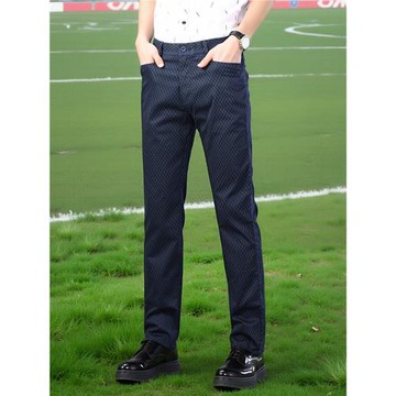 春秋商務運動休閑l寶藍色格子高爾夫長褲男小腳褲韓版gtgolf品牌