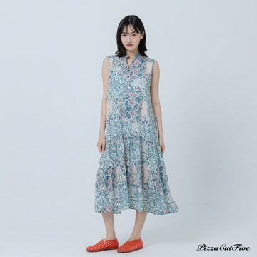 [涼感洋裝｜兩件1580]小花立領無袖蛋糕洋裝 PizzaCutFive PCF262486072