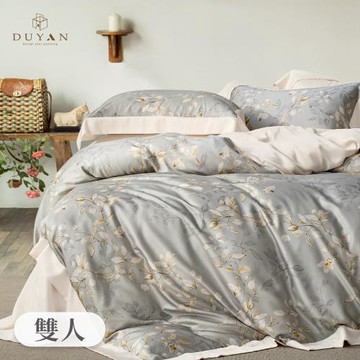 【DUYAN 竹漾】60支萊賽爾天絲三件式枕套床包組 花藤灰境 台灣製(雙人)