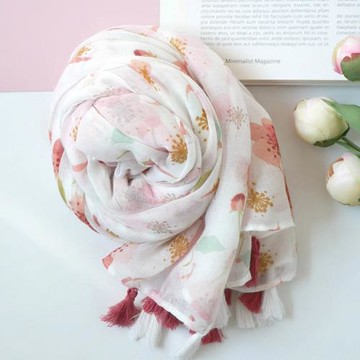 無處不飛花 輕國風棉麻圍巾女 2024清新柔美春夏季絲巾旅游薄披肩