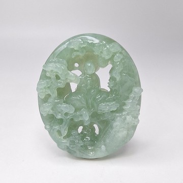 溫潤藍水鏤空手工雕刻悟道吊墜 |天然緬甸玉A貨翡翠