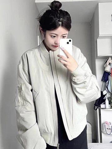 夾克外套白灰色棒球服外套女美式高街時尚百搭復古拉鏈開衫飛行員春秋季【聚寶屋】