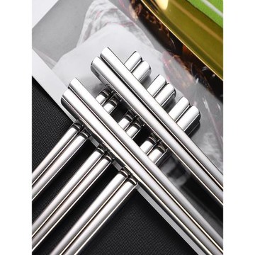 304食品級家用酒店防滑防燙方形金屬筷銀鐵快5雙家庭裝不銹鋼筷子