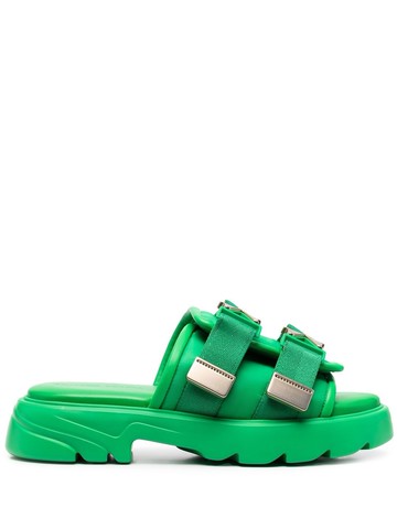 Bottega Veneta - Bomber double-buckle leather slides - men - Calf Leather/Calf Leather/Rubber/Fabric/Polyamide - 41 - Green
