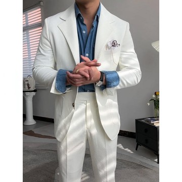 【型男紳裝】義式 弧線駁領 單排扣 泡泡紗 西裝外套  高級休閒舒適 那不勒斯 復古寬駁頭 修身西裝
