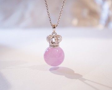 925純銀12mm 天然紫鋰輝-皇冠閃石托吊墜項鍊