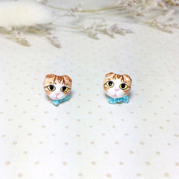 蘇格蘭褶皺貓耳環，貓耳釘，愛貓者禮物