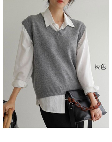 現貨簡約時尚百搭V領針織背心毛衣針織上衣韓版【59-24-8T3242-21】ibella 艾貝拉