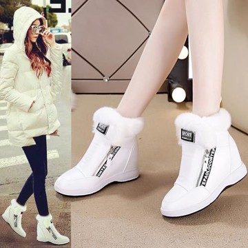 白色兔毛內增高雪地靴女冬季新款厚底短靴子休閑加絨保暖毛毛棉鞋