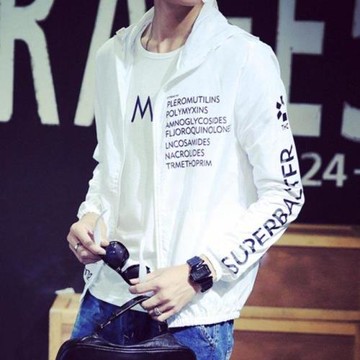 2024春秋款新款韓版字母休閑印花薄風衣防嗮男士運動連帽外套潮裝