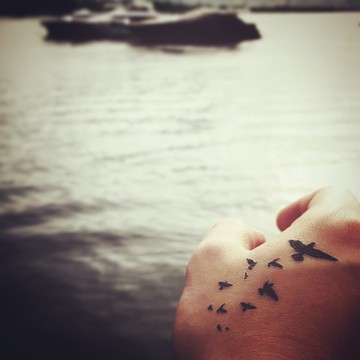 OhMyTat 雀鳥羣 Divergent Bird 刺青圖案紋身貼紙 (2 張)