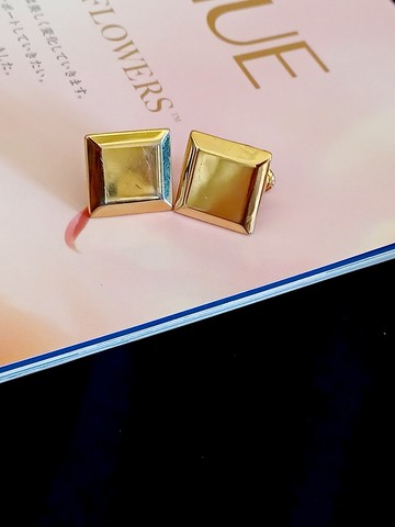 vintage jewelry  經典金色方形 夾式耳環