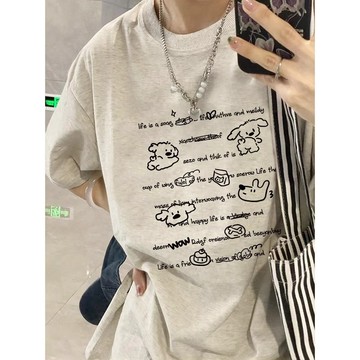 TGNS 純棉 t恤 短袖衣服 上衣 oversize T恤 潮流衣服 夏天衣服 ins風衣服 小狗印花上衣 美式復古