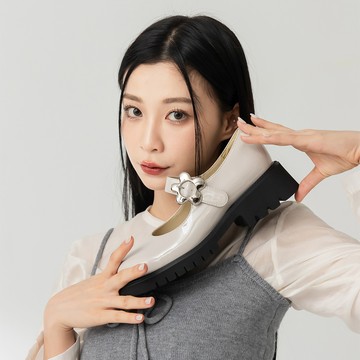 俏皮小花魔鬼氈厚底瑪莉珍 杏 G311BE