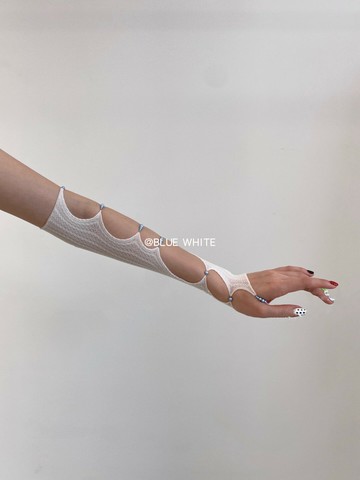 BW21夏先鋒設計小眾rui重磅zhou針織鏤空裝飾辣妹半袖珍珠袖套