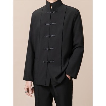 新中式盤扣西服套裝男款春秋季中山裝外套直筒西裝長褲兩件套搭配
