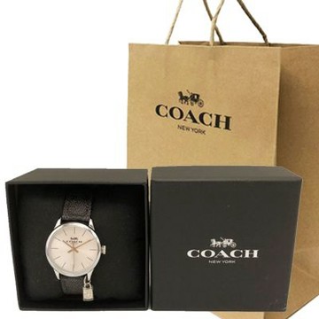 COACH 經典C LOGO小吊飾女款石英手錶禮盒附紙袋(黑灰)