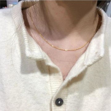 洗澡不用摘18K包金黃金百搭素鏈閃亮亮細簡約項鏈鎖骨鏈可掛吊墜