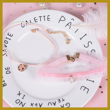 日韓甜美少女軟妹風粉色波浪邊頸帶 choker項圈頸鏈鎖骨鏈項鏈