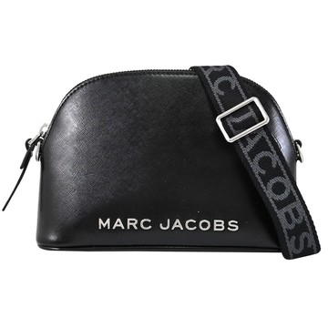 MARC JACOBS 馬克賈伯 金屬LOGO亮皮拉鍊斜背包.黑