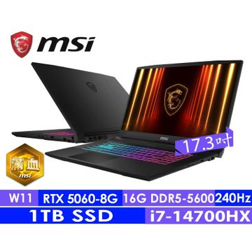 MSI微星 Katana 17 HX B14WFK-288TW 17.3吋電競筆電(i7-14700HX/16G/1TB SSD/Win11)