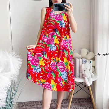 性感睡裙 睡衣 連身裙 大碼睡裙女連衣裙夏季中長款大擺寬松東北大花裙子大碼居家睡裙女