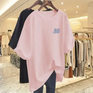 胖胖美依 短袖T卹 M-5XL 大碼上衣 印花上衣 學院風 中大尺碼 新款中長款洋氣圓領體卹上衣-4417.